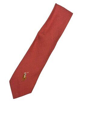 VTG Polo Ralph Lauren Pony Men's 100% Linen Knit Neck Tie Salmon Red